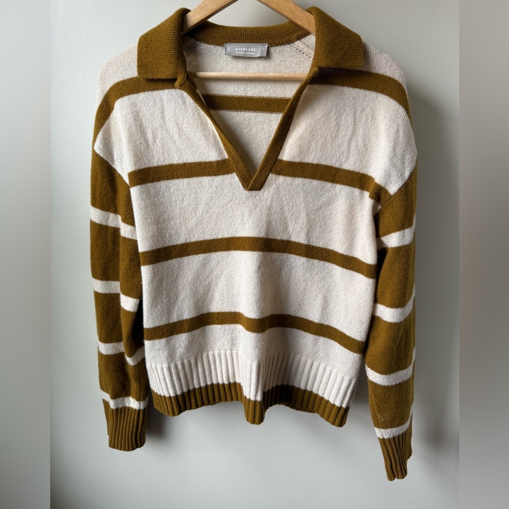 EVERLANE ReCashmere Polo Sweater Striped Johnny Collar Cashmere Preppy Classic M